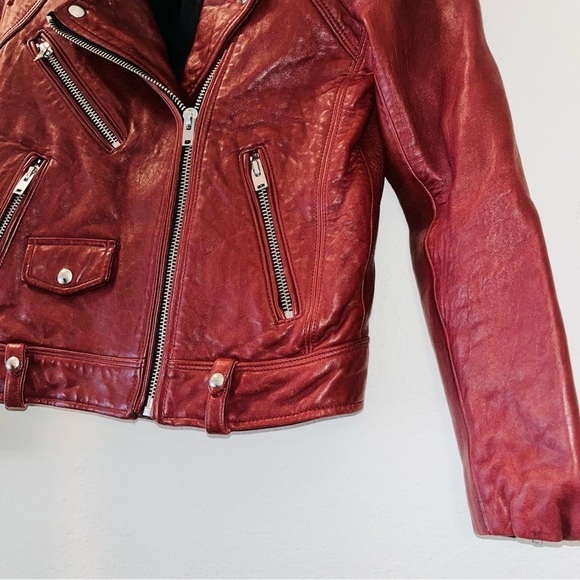IRO Ebenya moto jacket red maroon lamb leather biker zipper fall autumn small - Picture 12 of 16